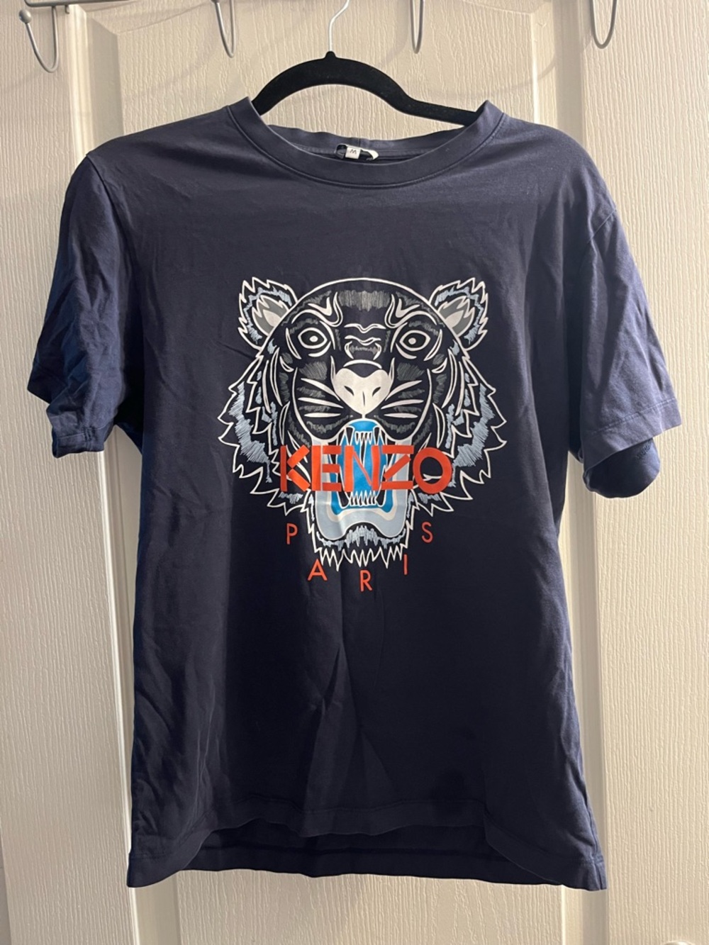 KENZO Paris Tiger Graphic T-Shirt Navy Blue Cotton Men's Size M